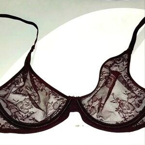 Victoria's Secret Burgundy Lace Bra. Sheer Lace 30C